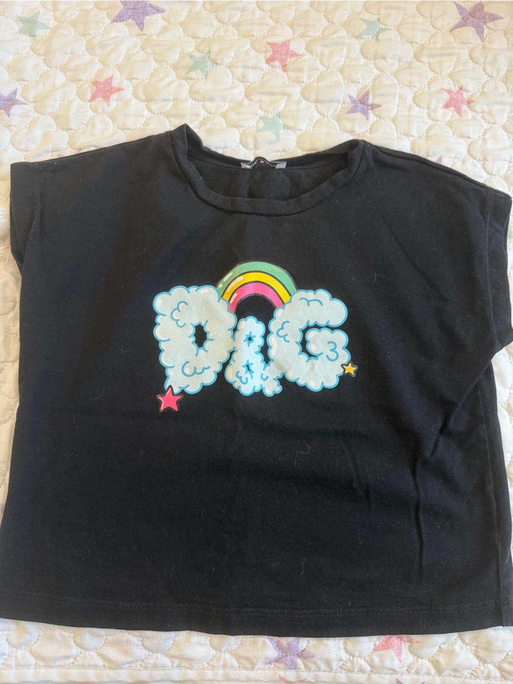 Dolce & Gabbana Black Kids Graphic Tee with Rainbow & Cloud Logo
